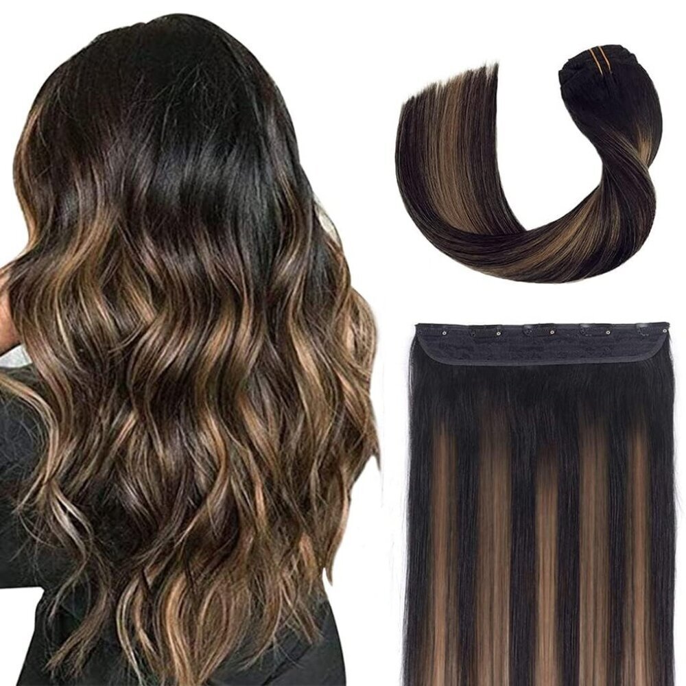 Hair Extensions Human Hair Black Balayage Clip-In 14inch Long Straight
